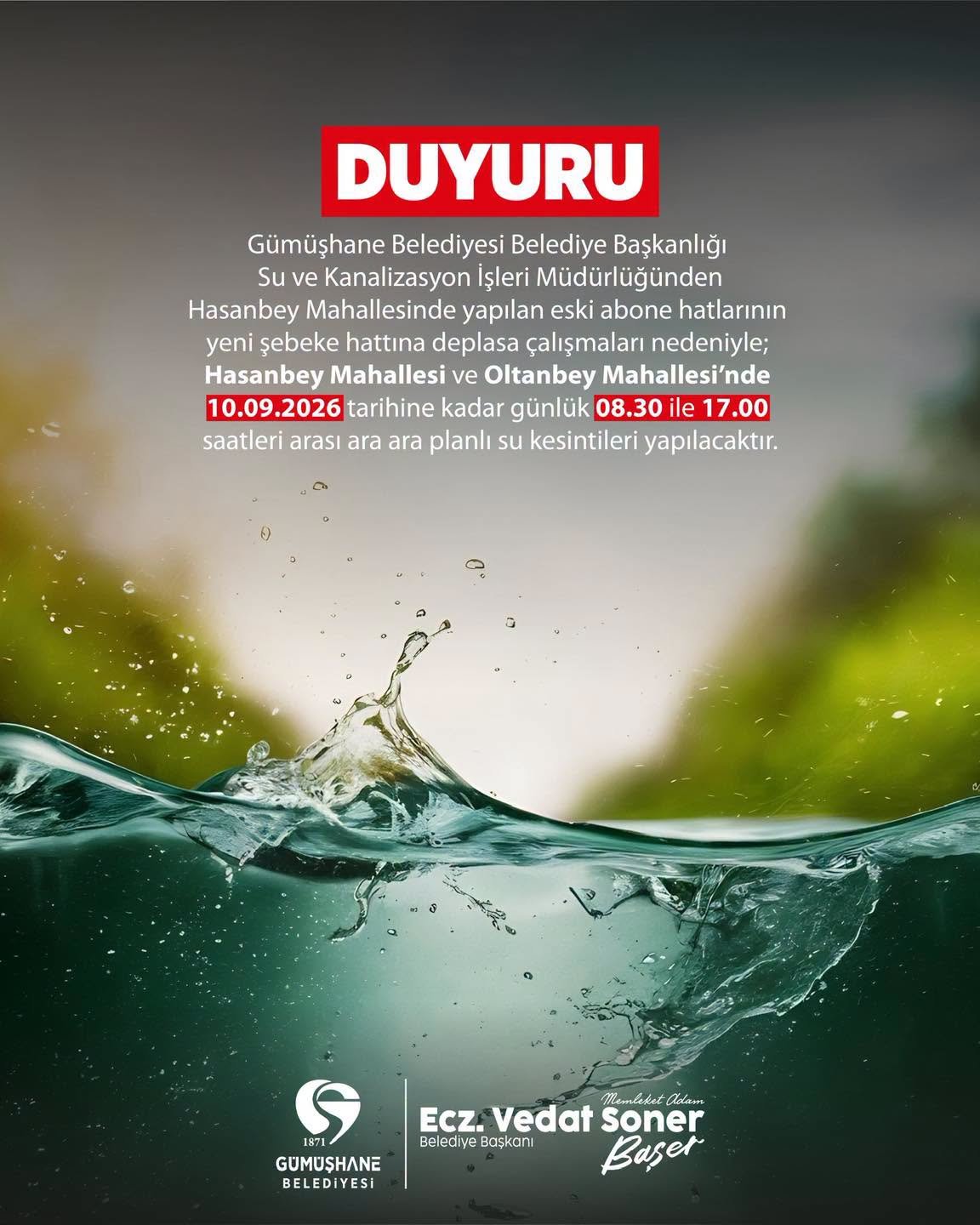 BELEDİYEMİZDEN DUYURU