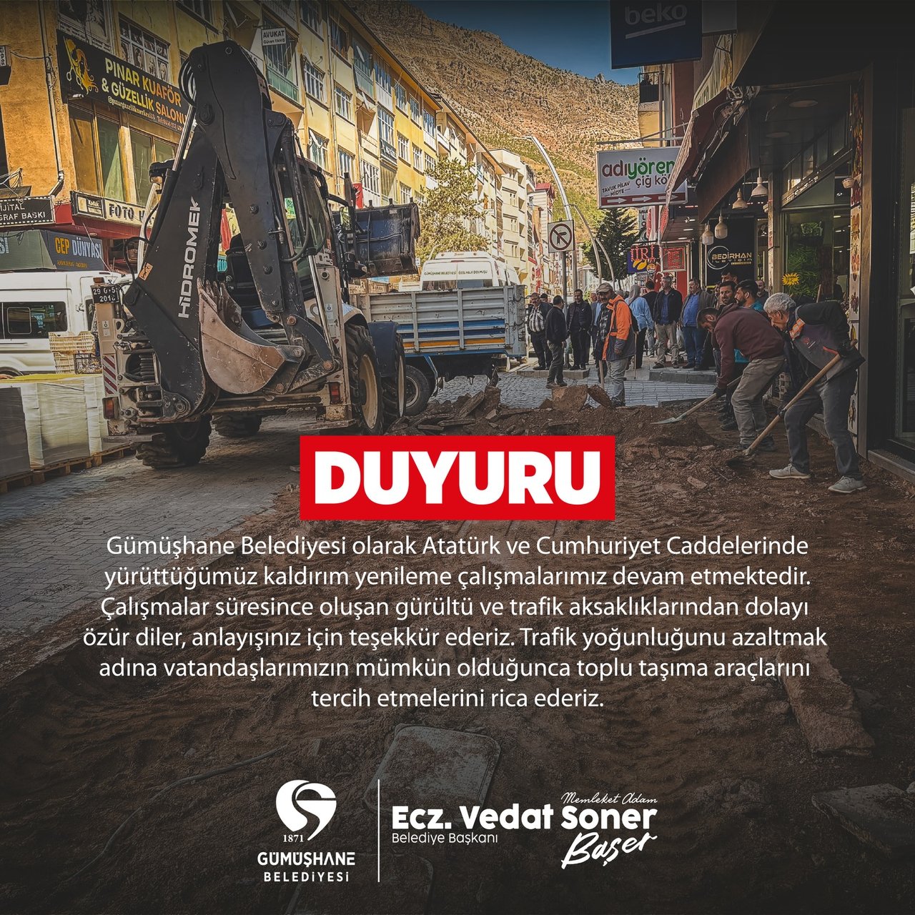 BELEDİYEMİZDEN DUYURU