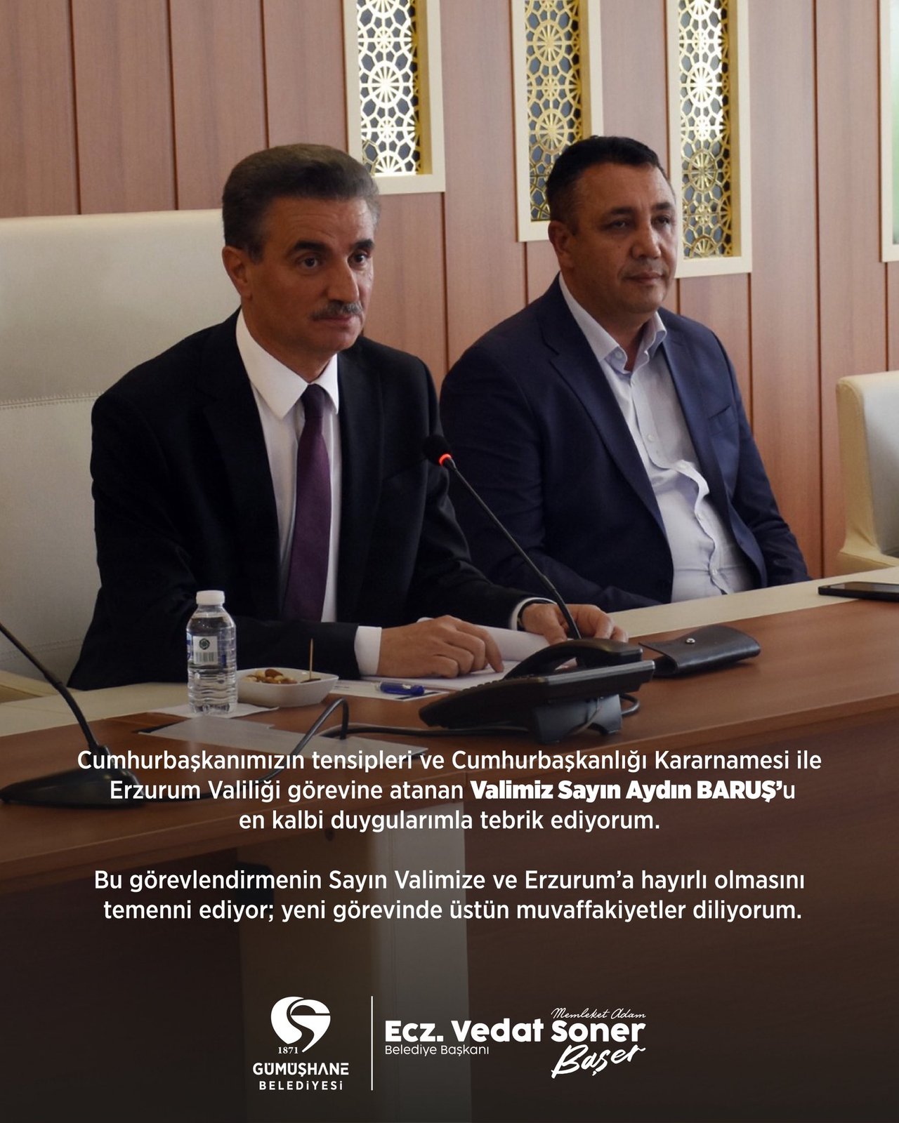 BAŞKANIMIZ, ERZURUM VALİLİĞİ GÖREVİNE ATANAN VALİMİZ SAYIN AYDIN BARUŞ’U TEBRİK ETTİ