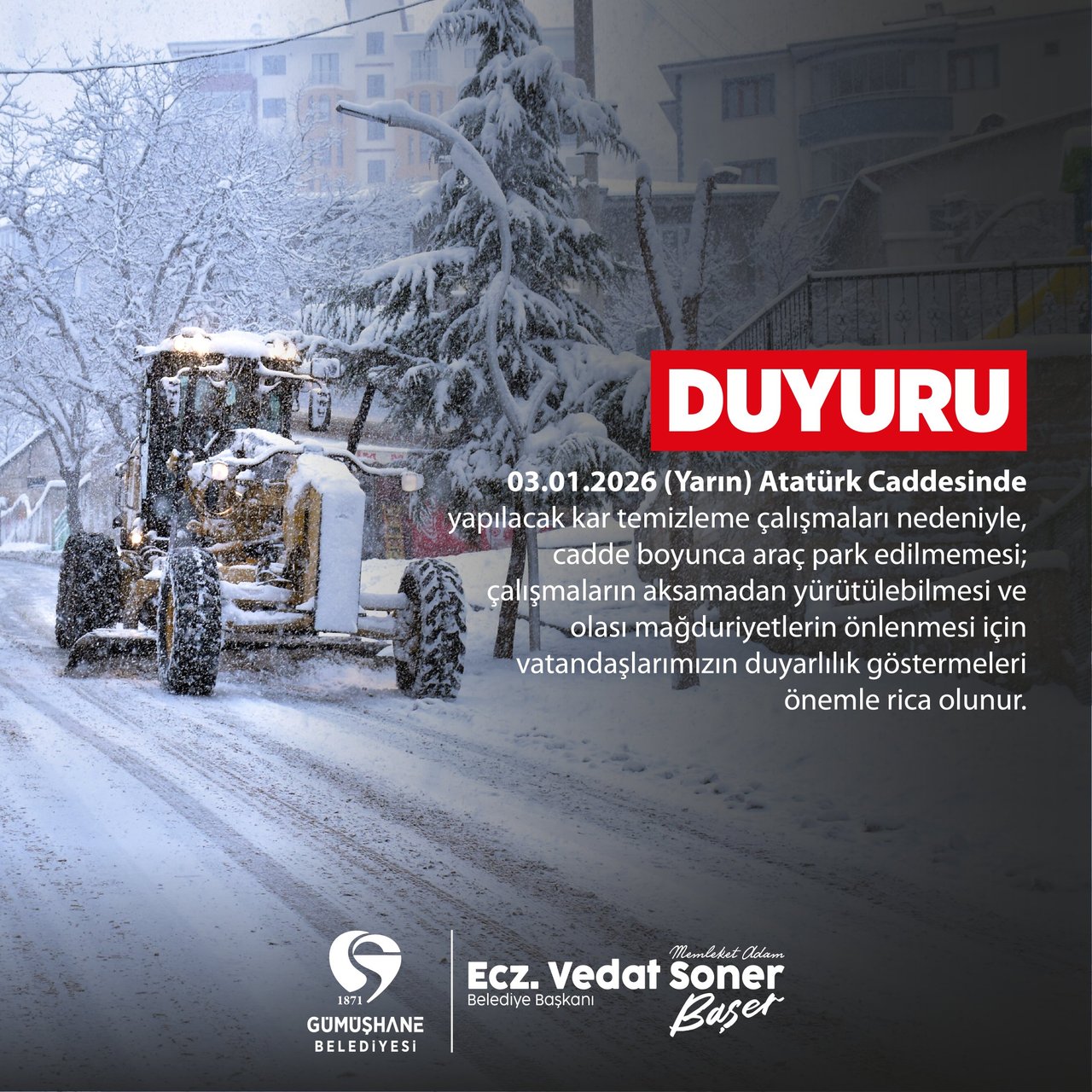 BELEDİYEMİZDEN DUYURU