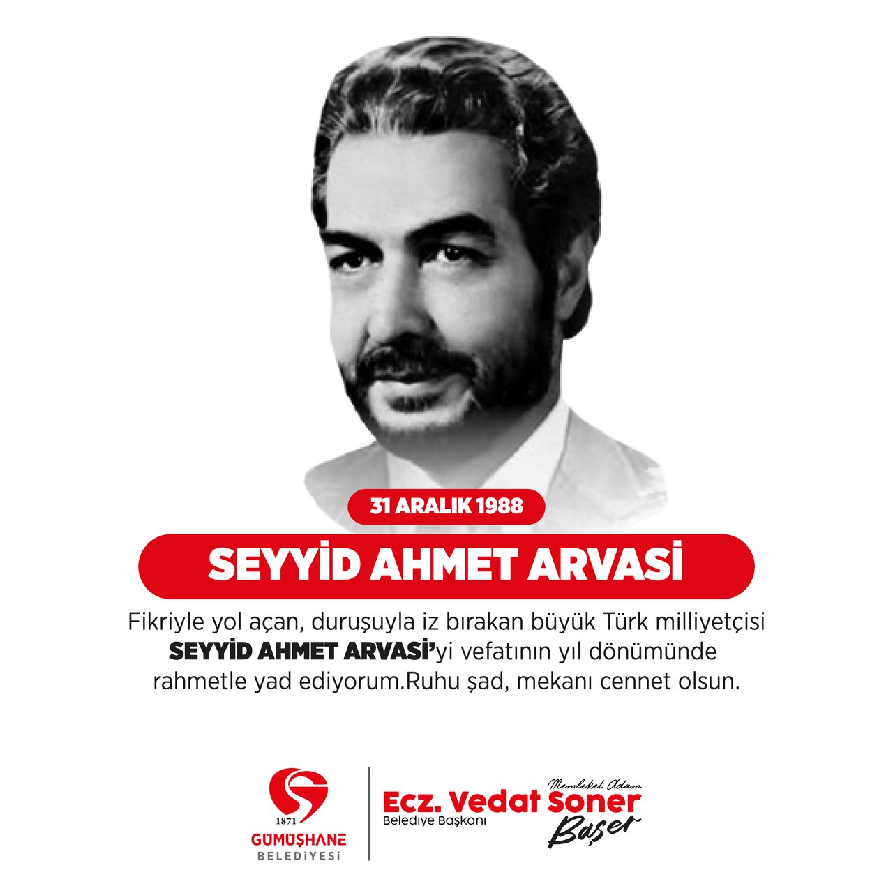 BAŞKANIMIZ, BÜYÜK TÜRK MİLLİYETÇİSİ SEYYİD AHMET ARVASİ’Yİ VEFATININ YIL DÖNÜMÜNDE YAD ETTİ