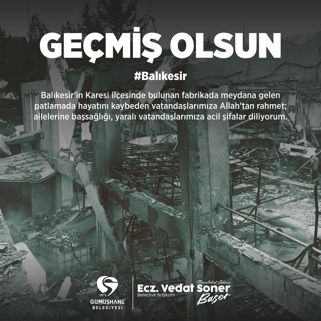 BAŞKANIMIZ'DAN, GEÇMİŞ OLSUN MESAJI