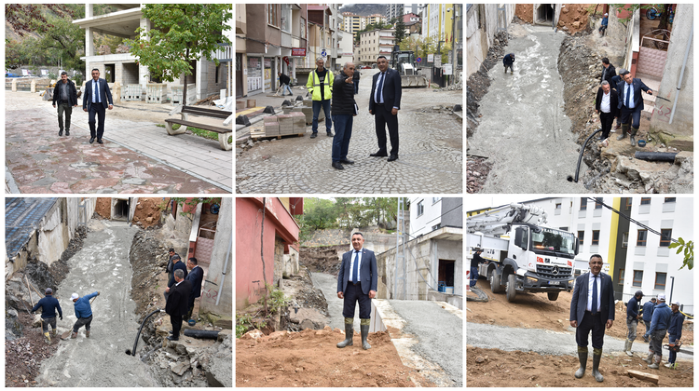 BAŞKANIMIZ, DEVAM EDEN DERE ISLAHI VE KALDIRIM YENİLEME ÇALIŞMALARINI İNCELEDİ