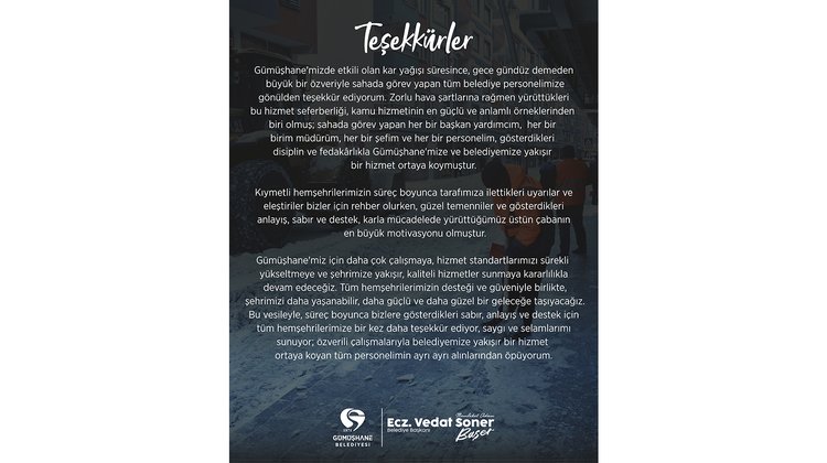 BAŞKANIMIZ, KAR YAĞIŞI SÜRESİNCE GÖREV YAPAN TÜM BELEDİYE PERSONELİNE TEŞEKKÜR ETTİ