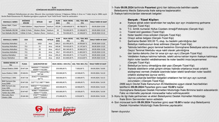 BELEDİYEMİZDEN, ARSA VE ARAÇ SATIŞI