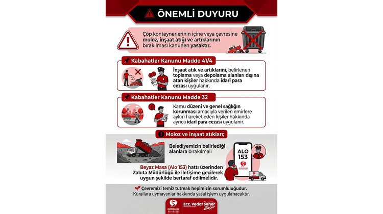 BELEDİYEMİZDEN, ÖNEMLİ DUYURU